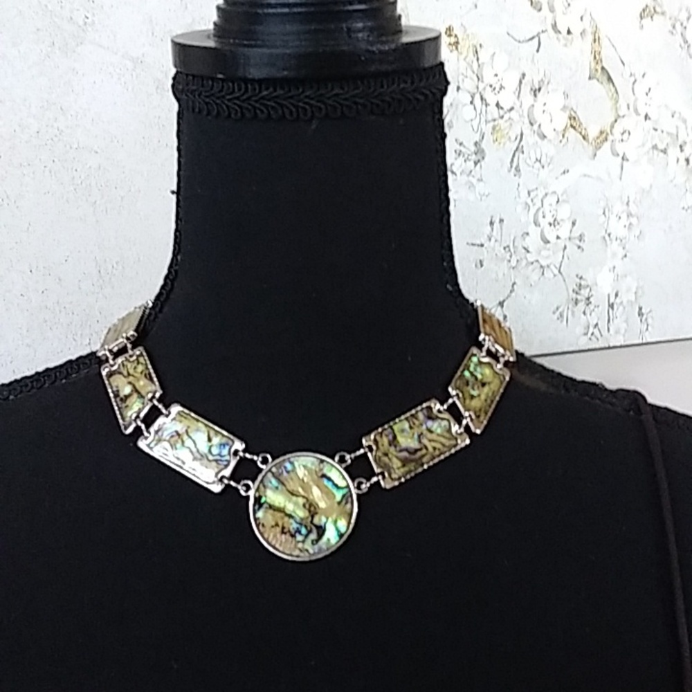 Silver Multi Colored Asymmetrical Stament Necklace - Picture 7 of 17